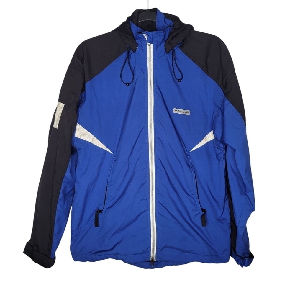 VTG Brooks Womens Blue Running Active Jacket Water Resistant Windbreaker Medium